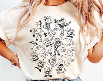 Retro Disney Pixar Toy Story Doodles Comfort Colors Shirt, Vintage Woody  Buzz Lightyear Cartoon Tee, Disneyland Trip Family Matching  Shirt