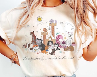 Disney Cats-karaktärsgrupp Kattunge vänner T-shirt, Marie Toulouse Berlioz Figaro Cheshire T-shirt, Magic Kingdom Disneyland familjepresent