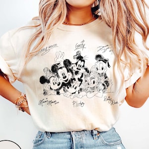 Retro Y2k Mickey and Friends Signatures Baby Comfort Colors Shirt, Vintage Mickey & Co Tee, Disney Sketch Shirt, Disneyland Trip 2025 Shirts