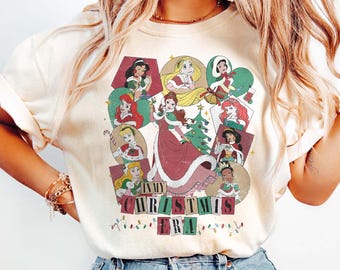 Camiseta navideña de princesas Disney de colores cómodos, camiseta navideña de princesas, sudadera navideña de princesas Disney, camiseta navideña de princesas