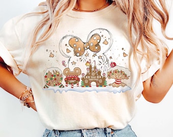 Maglietta Disney Minnie Mouse Gingerbread Castle, felpa Merry Christmas Party, felpa con cappuccio per la gita di Natale in famiglia, maglietta Disney World Christmas Epcot