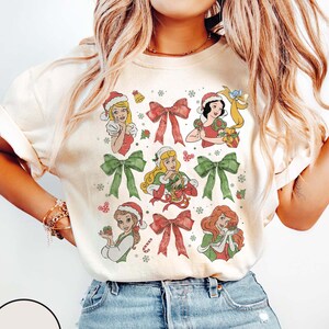 Retro Watercolor Coquette Bows Disney Princess Shirt, Disney Girl Trip Tee, WDW Disneyland Christmas Princess Birthday Girl,Cinderella Belle