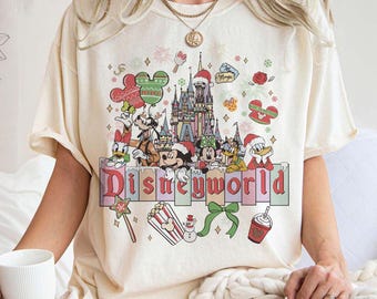 Retro Disneyworld-kerstshirt, Disney Mickey and Friends Castle-kerstshirt, Disneyworld-cadeaus familie-uitstapje 2025, kerstvakantie