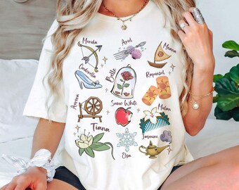 Retro Coquette Disney Princess Signature-skjorta, Disney Aurora Ariel Belle Askungen Tiana-tröja, Magic Kingdom, Disneyland Girl Trip 2025-tröja