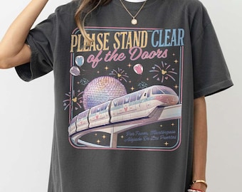 Camiseta retro de Disney "Por favor, manténgase alejado de las puertas", colores cómodos, monorraíl mágico, viaje familiar a WDW y vacaciones en Disneyland.