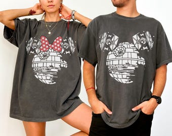 Magliette vintage per coppie di Star Wars, Topolino e la Morte Nera, Minnie e la Morte Nera, maglietta per il giorno di Star Wars, magliette per famiglie Disney World, regalo di Star Wars