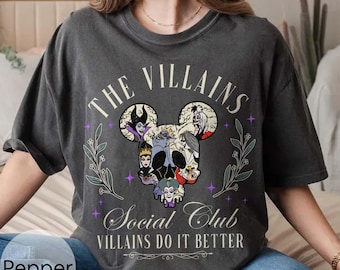 Camiseta vintage de El Club Social de Villanos, camiseta de Halloween de los Villanos de Disney, camiseta de Halloween moderna, camiseta de viaje a WDW, camiseta de vacaciones de Halloween de Disney