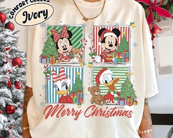 Camiseta navideña de Mickey y Minnie Mouse, camiseta navideña de Disney, camiseta navideña de Minnie y sus amigos, camiseta navideña de fiesta.
