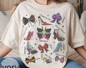 Camiseta con lazo y zapato de villano de Disney, camiseta con castillo de villano de Disney, camiseta de Halloween de Disneyland, camiseta de viaje de chicas a WDW, camiseta de vacaciones en Disney World