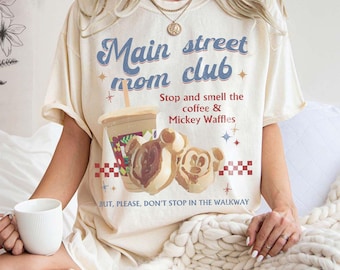 Maglietta Comfort Colors del Retro Main Street Mom's Club, maglietta Disney Mom, maglietta tinta in capo, waffle Joffrey's e Mickey, maglietta Disneyland Trip