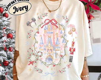 Comfort Color® Disney Coquette Bow Christmas Shirt Mickey Chritmas Shirt Disney Magic Castle Christmas tee Disney Trip Shirt Nutcracker