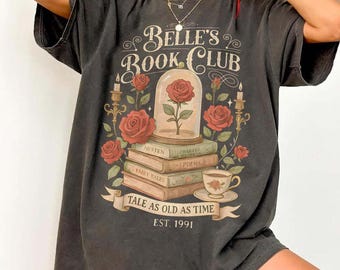 Maglietta Comfort Colors® Retro Belle's Book Club, Maglietta Tale As Old As Time Belles Book Cafe, Maglietta Princess Belle, Regalo per amanti dei libri, Maglietta per lettori