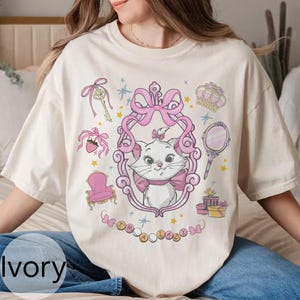 Retro flirt boog aquarel Disney Marie Cat I&#39;m A Lady shirt, The Aristocats-T-shirt, Disneyland Girls Trip-T-shirt, kattenliefhebber, Disney Trip-shirt