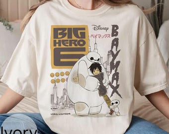 Camiseta retro Disney de Baymax y sus amigos, camiseta de los personajes de Big Hero 6, camiseta de Hiro Hamada y Baymax, camiseta a juego para el viaje familiar a Disneyland 2025