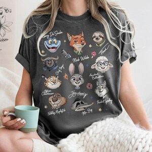 Koszulka Comfort Colors® Disney Zootopia Characters Signature Sketch Tee, Koszulki rodzinne Disneyland, Koszulka Zootropolis Judy Hopps Nick Gary Nibbles Bogo Tee zdjęcie 3