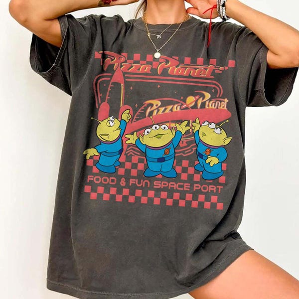 Retro Pizza Planet Toy Story Comfort Colors Shirt, Pizza Planet Tee, Funny Disney Pizza Shirt, Disney Aliens T-Shirt, Toy Story Family Shirt