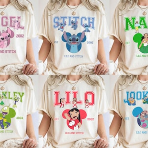 Retro Custom Lilo and Stitch Characters Group Shirt, Disney Nani Pleakley Angel Matching Tee, Disney Family Vacation 2025 Shirt, Disney Trip