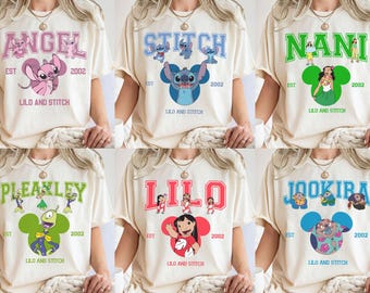 Retro Custom Lilo and Stitch Characters Group Shirt, Disney Nani Pleakley Angel Matching Tee, Disney Family Vacation 2025 Shirt, Disney Trip