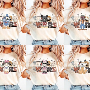 カスタムスターウォーズミッキーシャツ、ディズニートリップ2025Tシャツ、ミッキー＆フレンズスターウォーズシャツ、ストームトルーパーミニーシャツ、ファミリーディズニーシャツ
