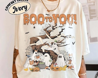 Koszulka retro Disney Mickey & Friends Ghost Boo To You na Halloween, koszulka Myszka Miki nie jest taka straszna na Halloween 2025, koszulka Disneyland Spooky Season