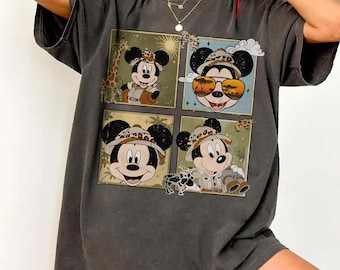Maglietta retrò con colori comfort di Topolino Safari, maglietta leopardata Disney, maglietta Animal Kingdom, maglietta vintage con Topolino Safari, maglietta Disney Park