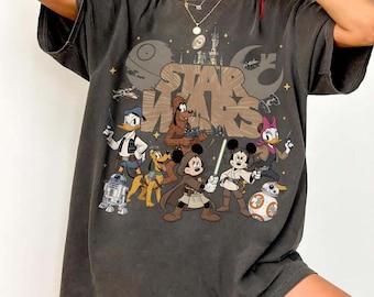 Chemise rétro Mickey et ses amis Galaxy War Comfort couleurs, chemise May le 4 mai, t-shirt vacances en famille, chemise Disneyland voyage 2026