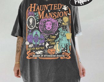 Comfort Colors® Vintage The Haunted Mansion Shirt, Retro Madam Leota Hitchhiking Ghosts Tee, Disney Spooky Season Tee, Halloween Gothic Trip