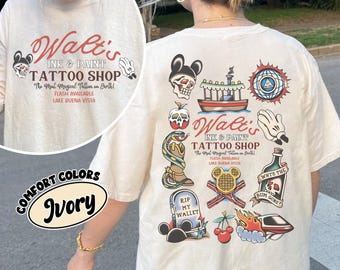 Retro Walt's Ink & Paint Tattoo Shop Comfort Colors Shirt, Disney Flash Tattoo Tee, Disneyworld Trip Shirt, Retro Magic Kingdom Tattoo Shirt