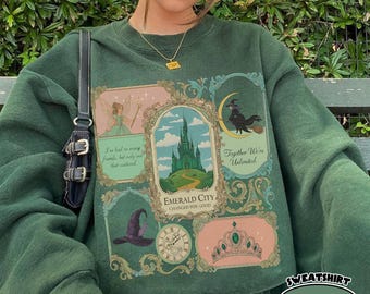 Vintage Wicked Changed For Good Stamps Sweatshirt , Wizard Defying Gravity T Shirt, Pink And Green Musical, Broomstick Magic Wand Shirt