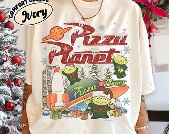 Retro Pizza Planet Toy Story jultröja, Aliens Toy Story Pizza Planet jultröja, Musse Piggs Merry Christmas Disneyland 2025 resa tröja