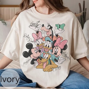 Vintage Mickey and Friends Signature Comfort Colors Shirt, Disney Characters Tee, Disney Mouse Head Tee, Retro Mickey & Co Gift, Magical Tee