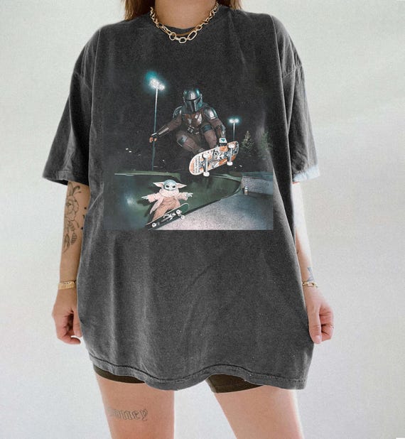Star Wars Skateboarding Gildan Shirt, Mando & Baby Yoda Gildan Youth Shirt, Disney Star Wars Tee, Disney Trip Hip Hop Wear, Star Wars Meme
