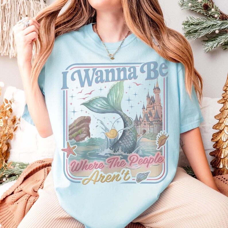 Retro I Wanna Be Where The People Aren't Comfort Colors Shirt, Little Mermaid Introvert Tee, WDW Family Trip 2026 Tee, Disney Princess Ariel image 7