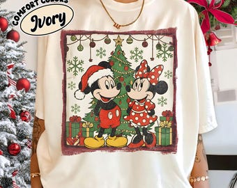 Camiseta navideña de Mickey y Minnie, camisetas de pareja de Disney, camiseta de regalo de Navidad para viaje familiar, camiseta de regalo familiar de Navidad