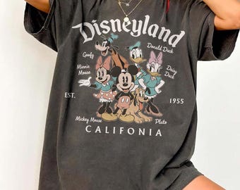 Camiseta retro de Disneyland California con colores cómodos, camiseta de Disneyland fundada en 1955, camiseta de Mickey y sus amigos, camiseta a juego de Disney, camiseta familiar de Disney