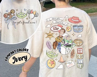 Retro Disney Pixar Toy Story 2 Sided Comfort Colors Shirt, Woody Buzz Rex Hamm Tee, Pizza Planet Shirt, Disneyland Magic Kingdom Trip Shirts