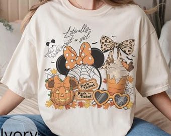 Disney Literally Just A Girl Halloween Shirt, Minnie Bow Coffee Tee, Disney Pumpkin Fall Tee, Disneyland Halloween Tee, Disney Girl's Trip