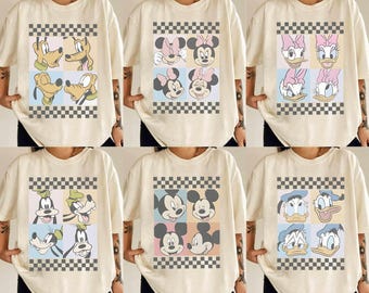 Vintage Mickey and Friends Checkered Shirt, Disneyworld Family Vacation Shirt, Disneyland Family Trip Shirt, Magic Kingdom Shirt, Disney Tee