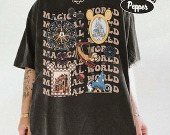 Camiseta retro Disney Magic World Comfort Color®, camiseta Epcot World Tour Hollywood Studios EPCOT, camiseta Magical Parks, camisetas de Disney Trip 2025