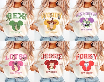 Camisetas vintage de personajes de Toy Story de Disney, camisetas de vacaciones de Disney, Toy Story Land, Woody, Buzz Lightyear, camisetas de Disneyland, camisetas de Disneyworld