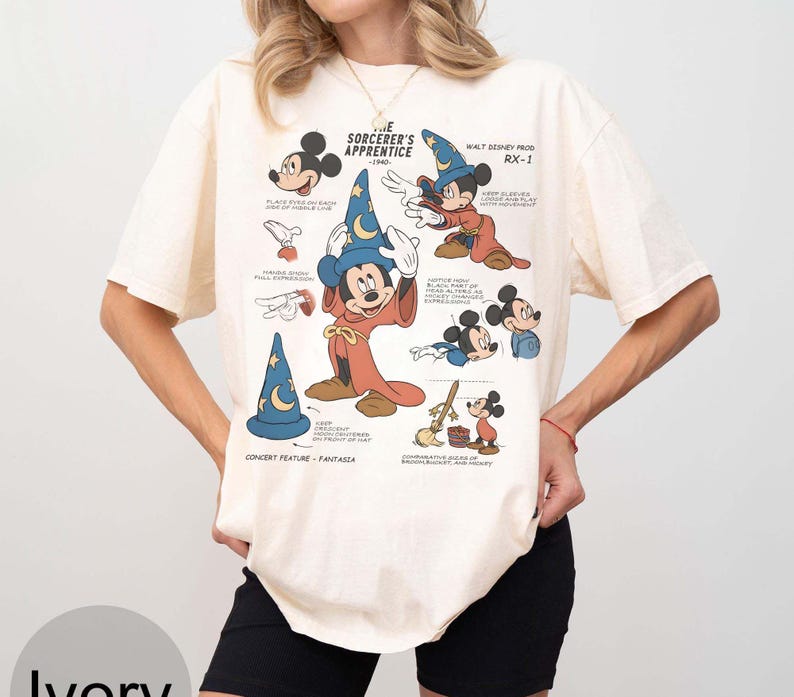 Retro Disney the Sorcerer's Apprentice Fantasia Mickey Sketch Shirt ...