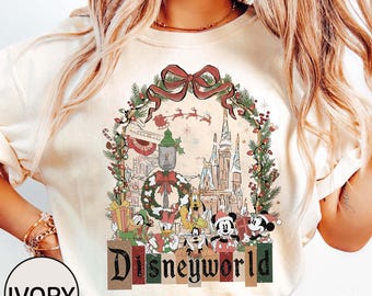 Vintage Disneyworld Christmas Shirt, Mickey And Friends Christmas Shirt, Magic Kingdom Magical Castle Christmas Tee, Christmas Family Shirt