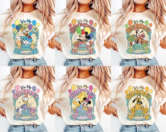 レトロな「It's My Birthday」ミッキーシャツ、ディズニーランドバースデーTシャツ、ミッキー＆フレンズパーティーシャツ、ディズニーバースデーガールボーイTシャツ、誕生日ギフト