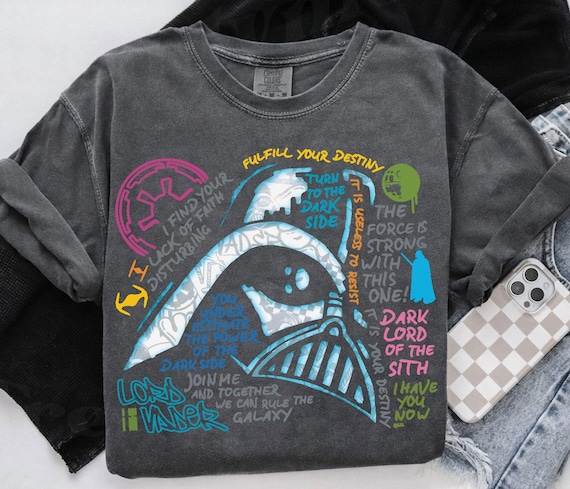 Retro Star Wars Darth Vader Neon Chalkboard Art Quotes Shirt, Star Wars Day Tee, Galaxy's Edge Trip Tee, Family Holiday Vacation 2025 Shirts