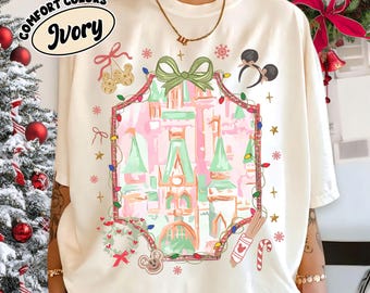 Camiseta navideña con lazo Coquette, Castillo Mágico del Reino Mágico, colores cómodos, camiseta Disney Mickey's Very Merry Xmas Party 2025, regalos navideños para chicas