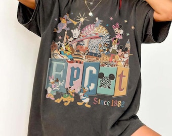 Retro Epcot Sine 1982 Comfort Colors Shirt, Mickey and Friends Disney Epcot Shirt, Disney Vacation Tee, Disney 2026 Family Trip Outfit Tee