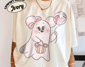 Retro Disney Mickey Minnie Ghost Comfort Color® Shirt, Spooky Season With Pumpkin Tee,  Minnie Boo Shirt Halloween Party Mickey Not So Scary