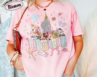 Retro Disney Mickey en vrienden comfortkleuren shirt, Disney Magical Pastel Park Snacks shirt, Disneyland Magic shirt, magisch kasteel shirts