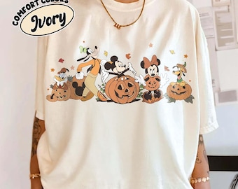 Retro Mickey and friends Autumn Comfort Colors Shirt, Disneyland Fall Vibes Tees, Disney Halloween Trip Magic Kingdom Shirst, Disney Pumpkin