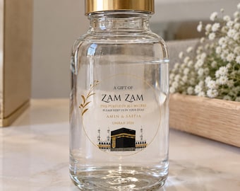 Zam Zam Water Bottle Stickers Round | Umrah, Hajj, Ramadan, Eid & Wedding Nikkah Favours | Islamic Bottle Labels Transparent Sticker